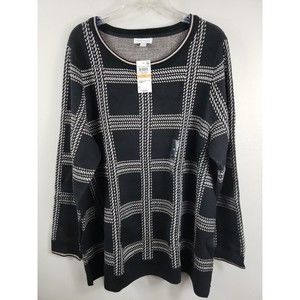Charter Club Women's Sweater Shirt Size3X  Black Metallic Plaid Pullover NEW